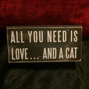 All you need is Love... and a cat wooden home decor block